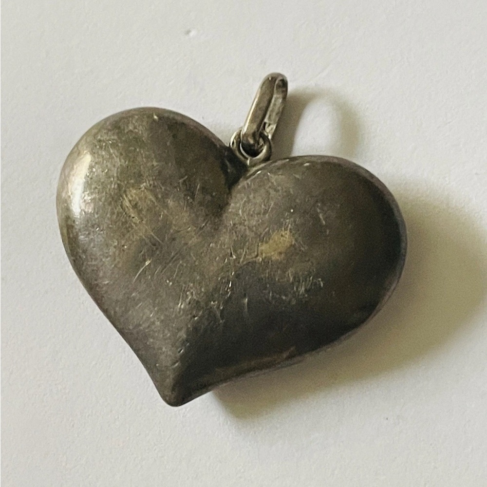 Vintage Sterling Silver Pendant Puffy Heart, Large, 7.9 Grams